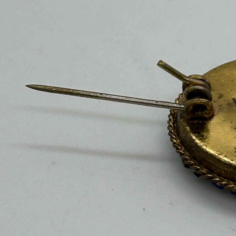 Vintage IMicro Mosaic Oval Brooch Floral Gold-Tone C-Clasp Made in Italy - Picture 12 of 16